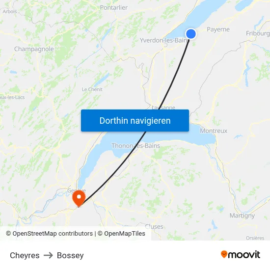 Cheyres to Bossey map