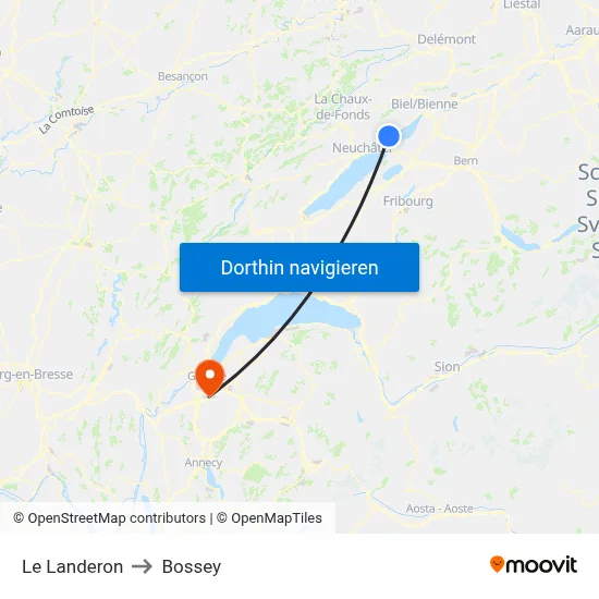 Le Landeron to Bossey map