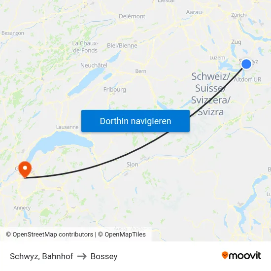 Schwyz, Bahnhof to Bossey map