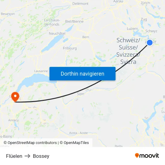 Flüelen to Bossey map
