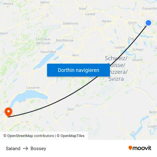 Saland to Bossey map