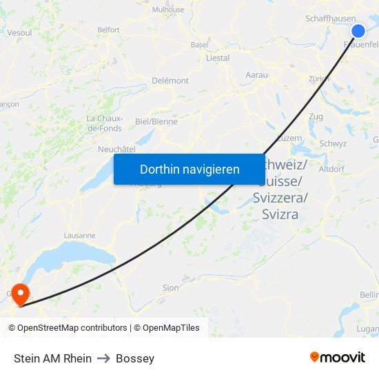 Stein AM Rhein to Bossey map