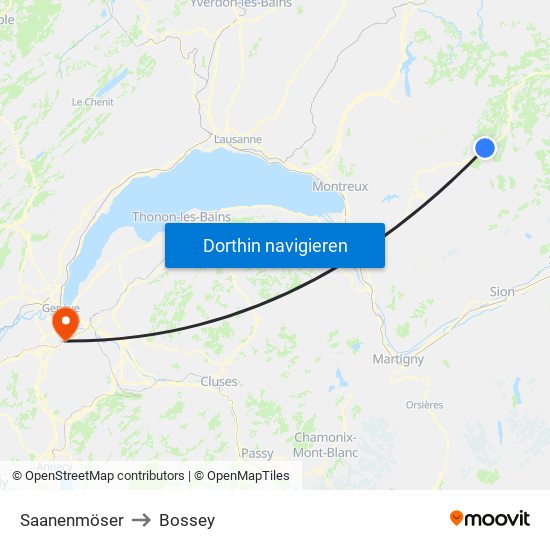 Saanenmöser to Bossey map