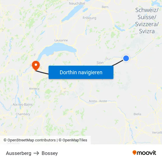 Ausserberg to Bossey map
