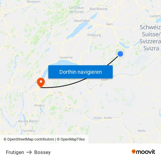 Frutigen to Bossey map