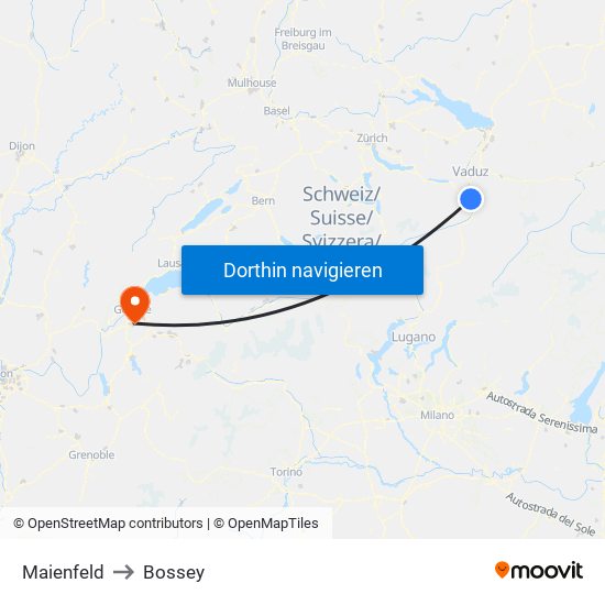 Maienfeld to Bossey map