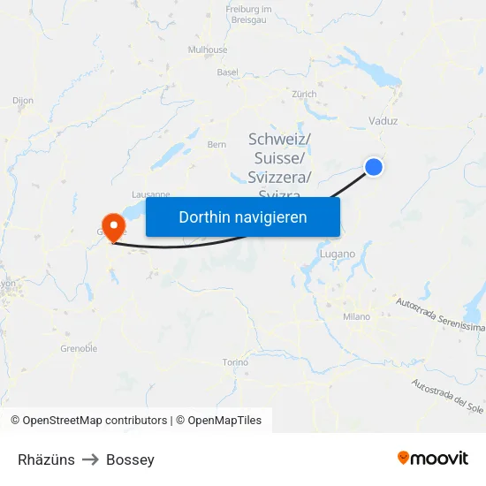 Rhäzüns to Bossey map