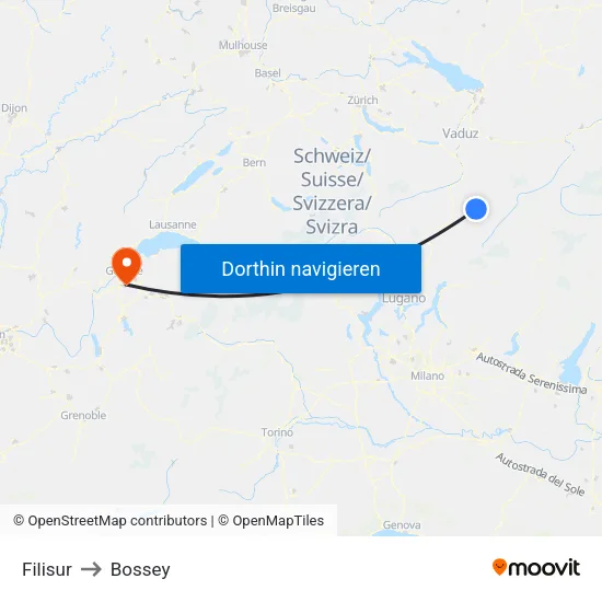 Filisur to Bossey map