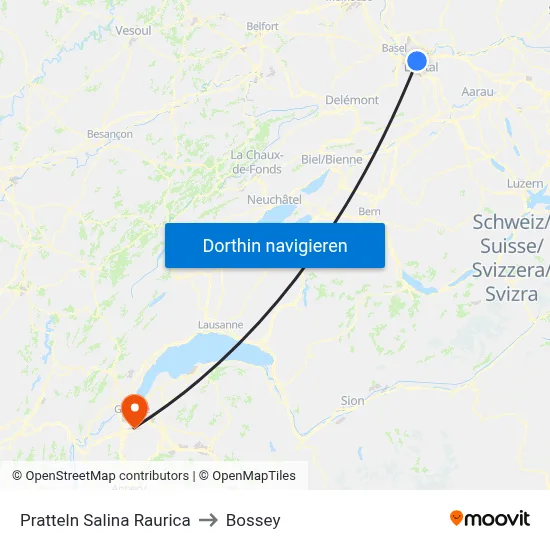 Pratteln Salina Raurica to Bossey map