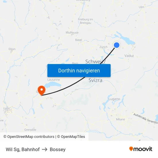 Wil Sg, Bahnhof to Bossey map