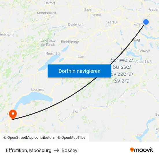 Effretikon, Moosburg to Bossey map