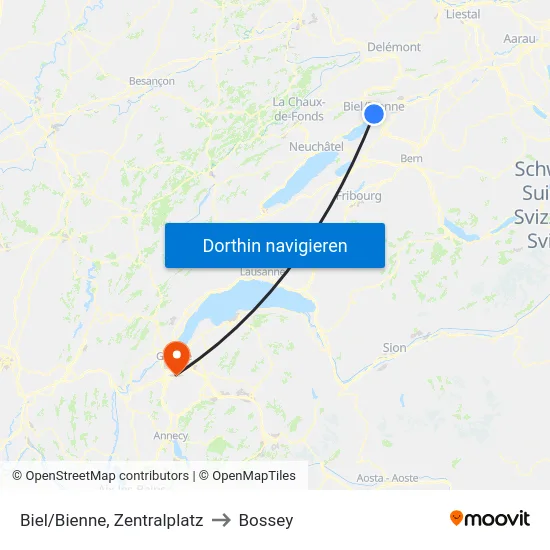 Biel/Bienne, Zentralplatz to Bossey map