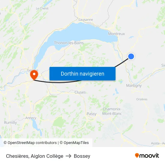 Chesières, Aiglon Collège to Bossey map