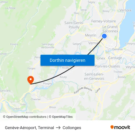 Genève-Aéroport, Terminal to Collonges map