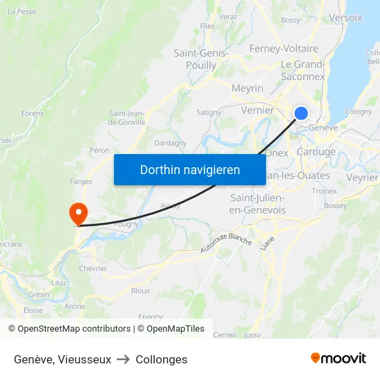 Genève, Vieusseux to Collonges map