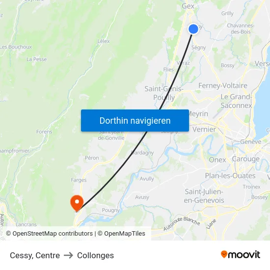 Cessy, Centre to Collonges map