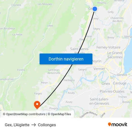 Gex, L'Aiglette to Collonges map