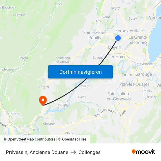 Prévessin, Ancienne Douane to Collonges map