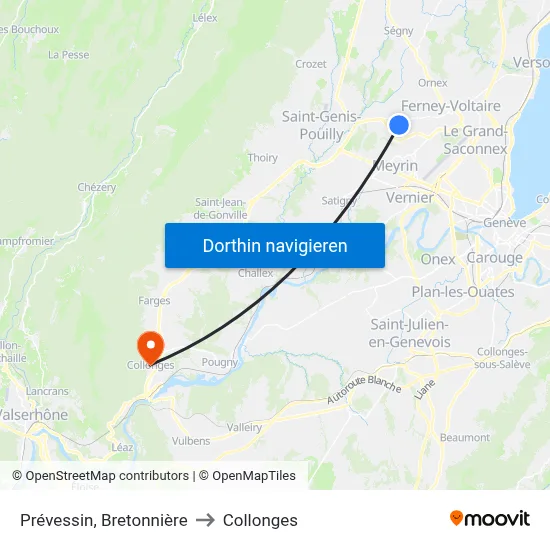 Prévessin, Bretonnière to Collonges map