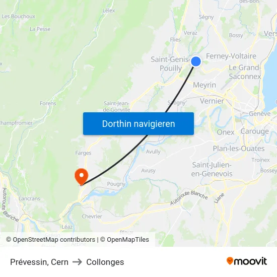 Prévessin, Cern to Collonges map