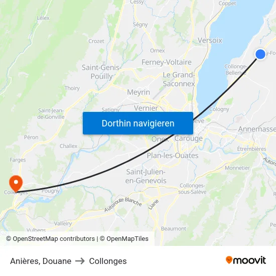 Anières, Douane to Collonges map