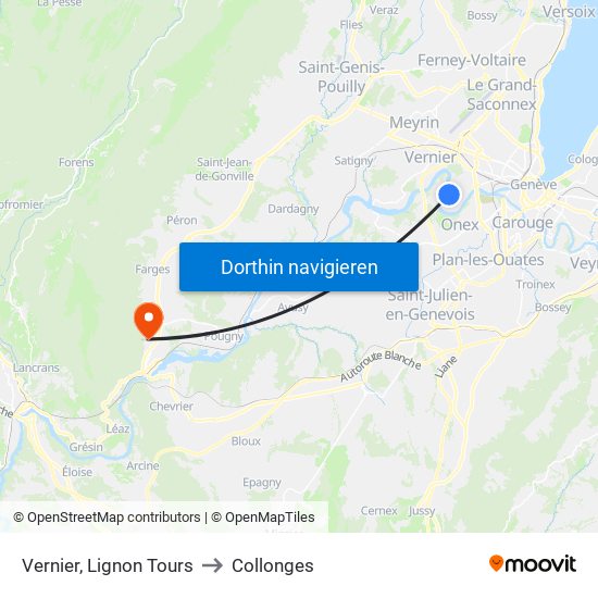 Vernier, Lignon Tours to Collonges map