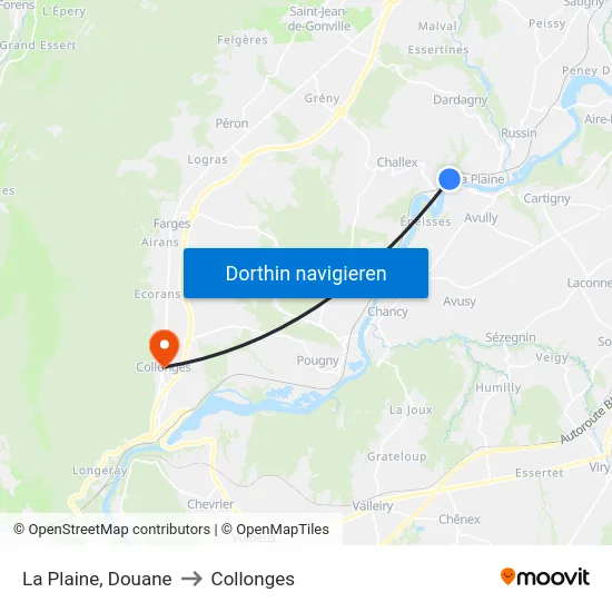 La Plaine, Douane to Collonges map