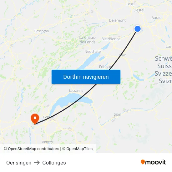 Oensingen to Collonges map