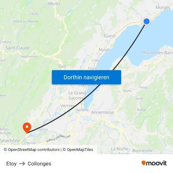 Etoy to Collonges map