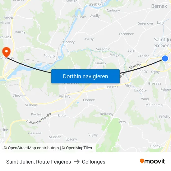 Saint-Julien, Route Feigères to Collonges map