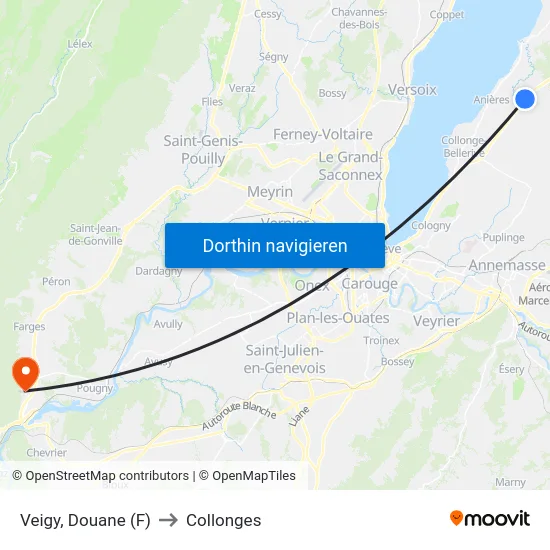 Veigy, Douane (F) to Collonges map