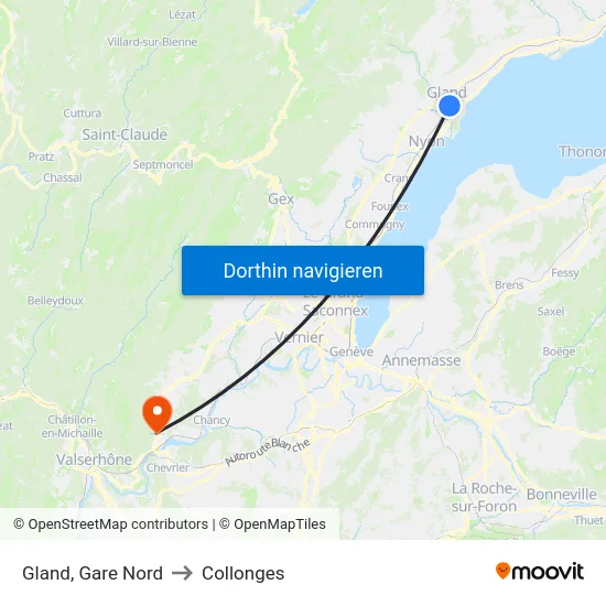 Gland, Gare Nord to Collonges map
