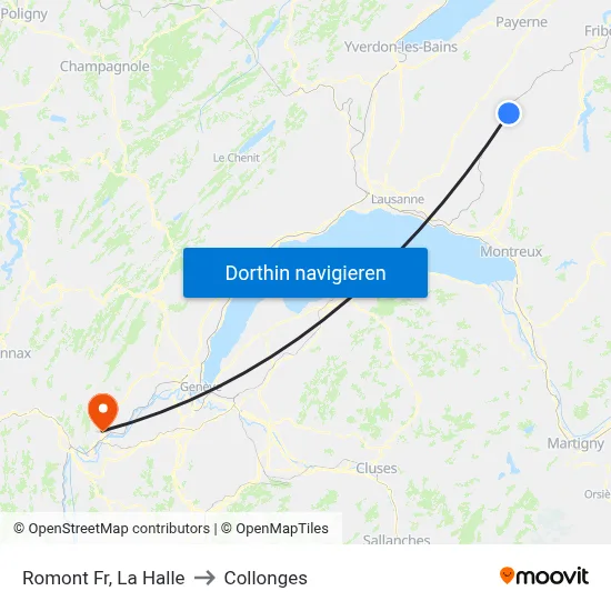 Romont Fr, La Halle to Collonges map