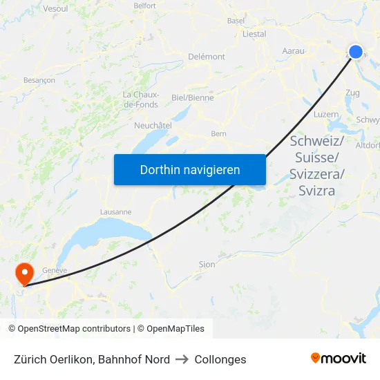 Zürich Oerlikon, Bahnhof Nord to Collonges map