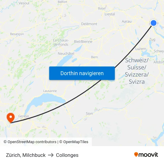Zürich, Milchbuck to Collonges map
