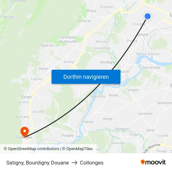 Satigny, Bourdigny Douane to Collonges map