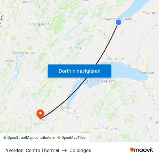 Yverdon, Centre Thermal to Collonges map