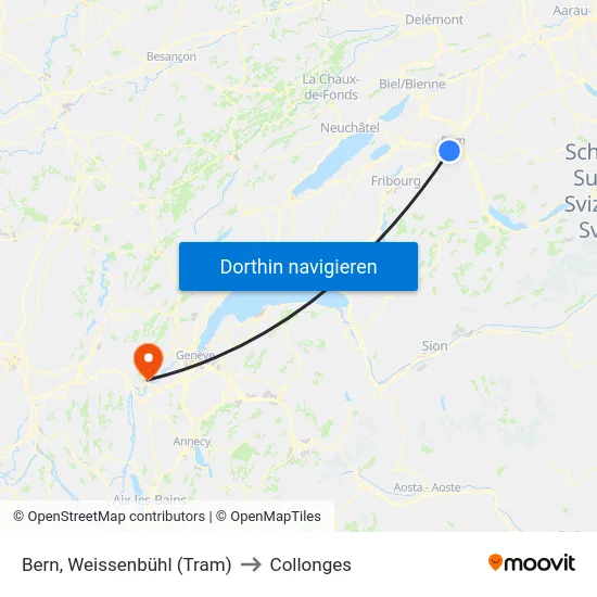 Bern, Weissenbühl (Tram) to Collonges map