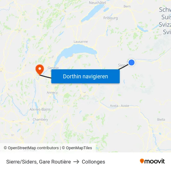 Sierre/Siders, Gare Routière to Collonges map