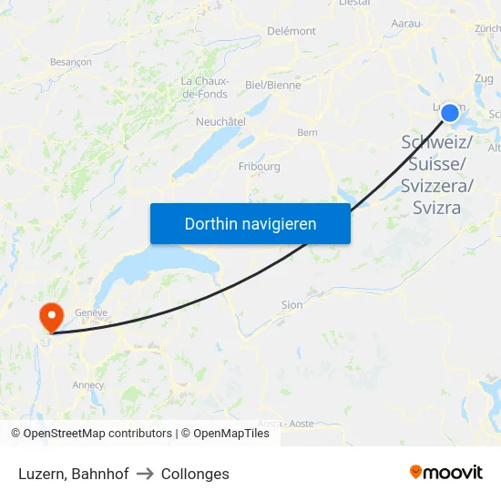 Luzern, Bahnhof to Collonges map