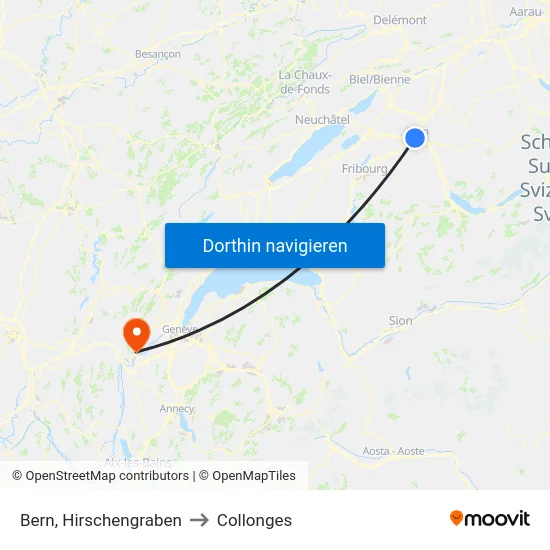 Bern, Hirschengraben to Collonges map