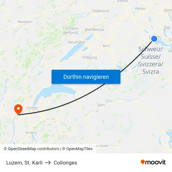 Luzern, St. Karli to Collonges map