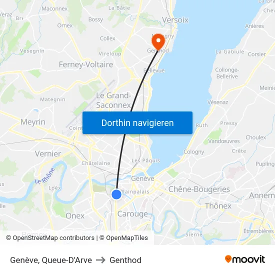 Genève, Queue-D'Arve to Genthod map