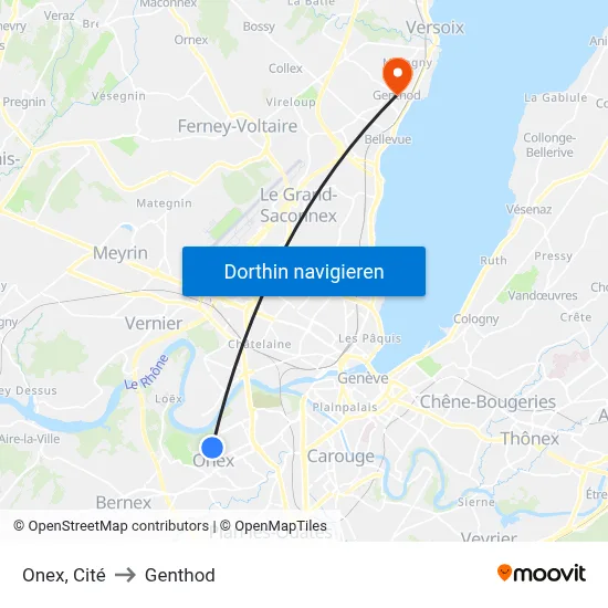 Onex, Cité to Genthod map