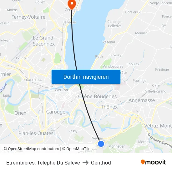 Étrembières, Téléphé Du Salève to Genthod map
