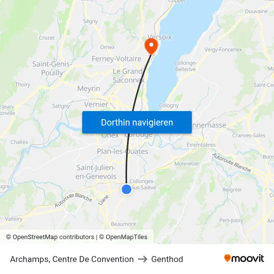 Archamps, Centre De Convention to Genthod map