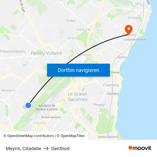 Meyrin, Citadelle to Genthod map