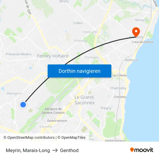 Meyrin, Marais-Long to Genthod map