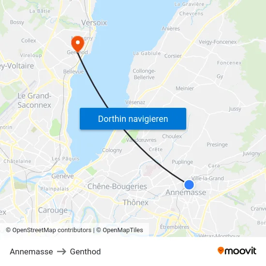 Annemasse to Genthod map