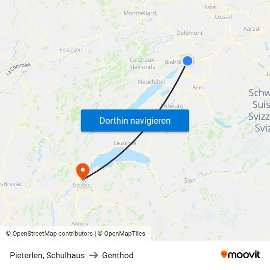 Pieterlen, Schulhaus to Genthod map